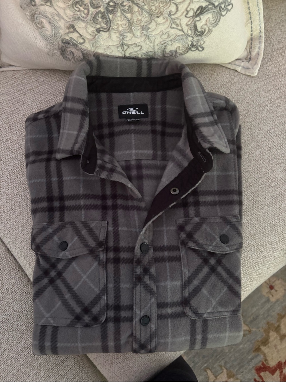 O'Neill Men's Gray Plaid Lightweight Fleece Shirt Jacket